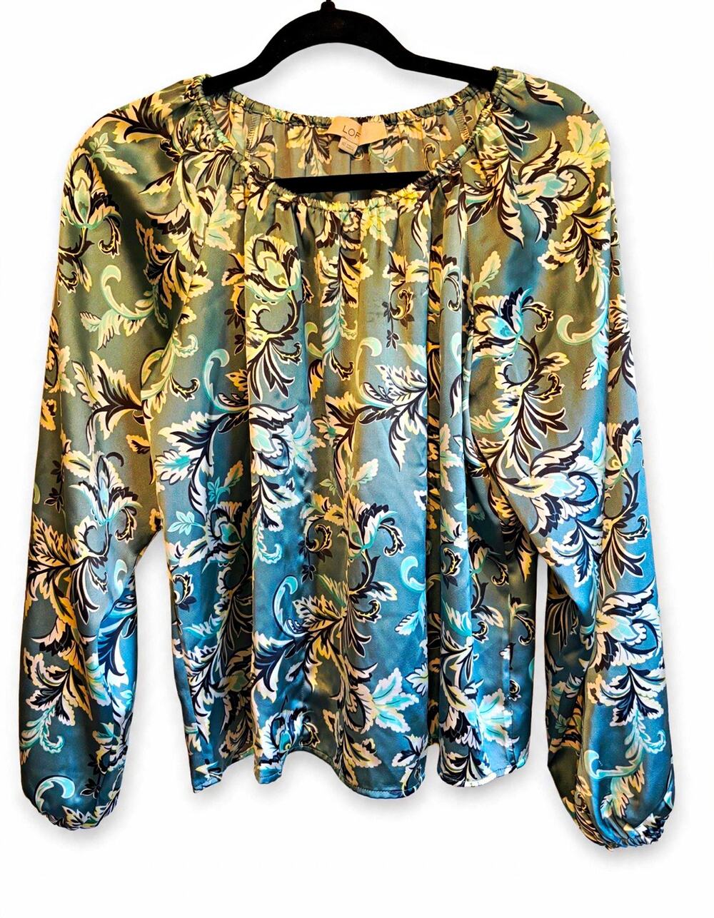 LOFT Women’s Blue Floral Round Neck Balloon Sleeve Pullover Blouse Top XS
